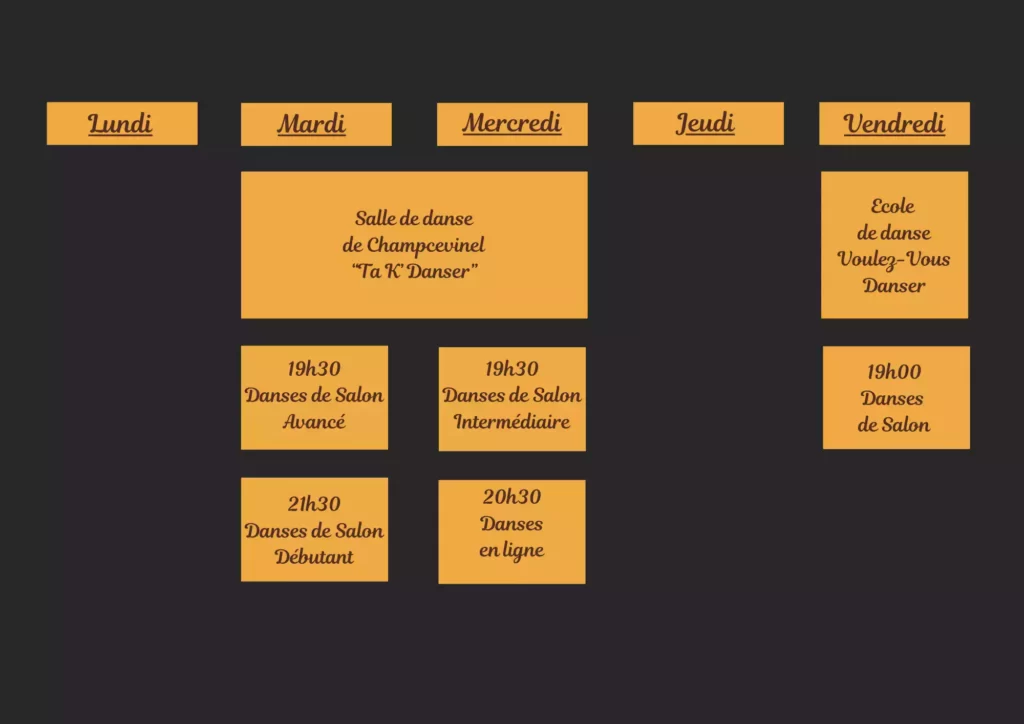 My Event Concept - Cours de danse, évènements dansants et animation à Coulounieix-Chamiers, photo Planning cours collectifs danses de salon