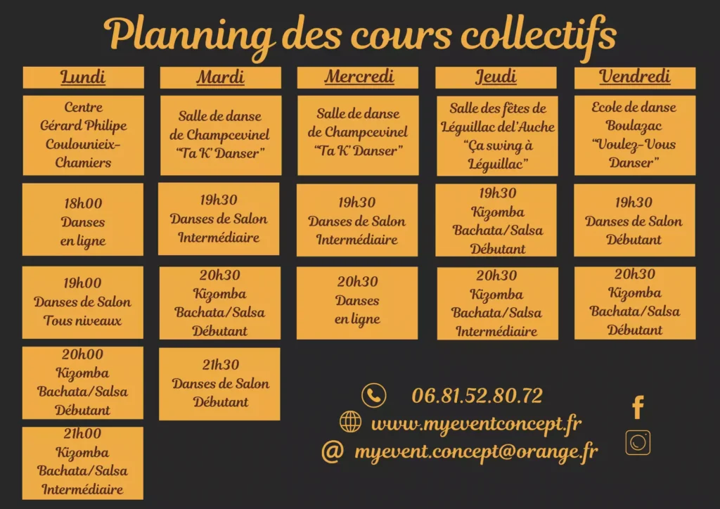 myeventconcept_planning recto cours collectif janvier 2025 danses de salon danse en ligne kizomba bachata salsa